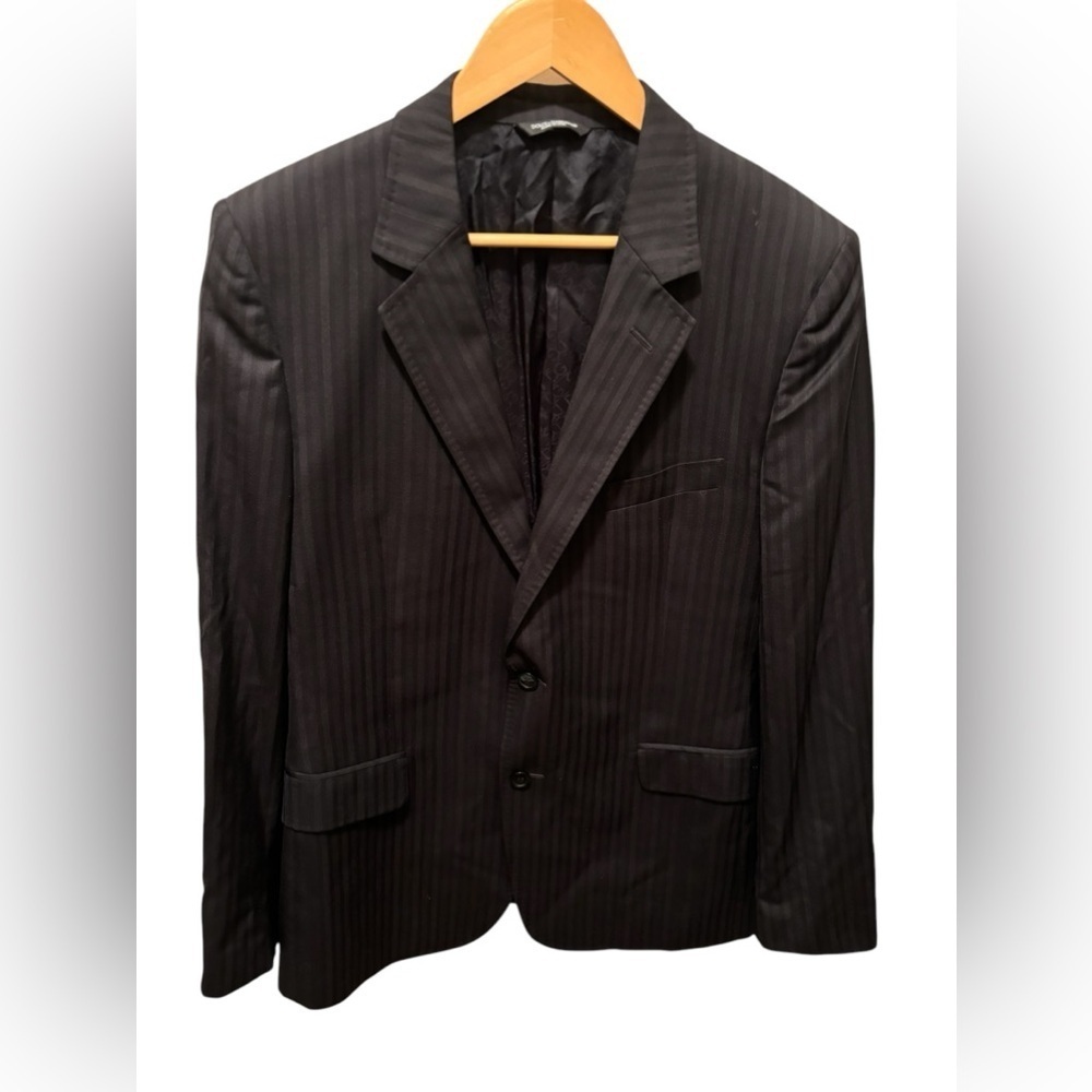 Dolce & Gabbana Blazer 52EU/42US Black Striped Silk Wool Blend Suit Jacket Italy
